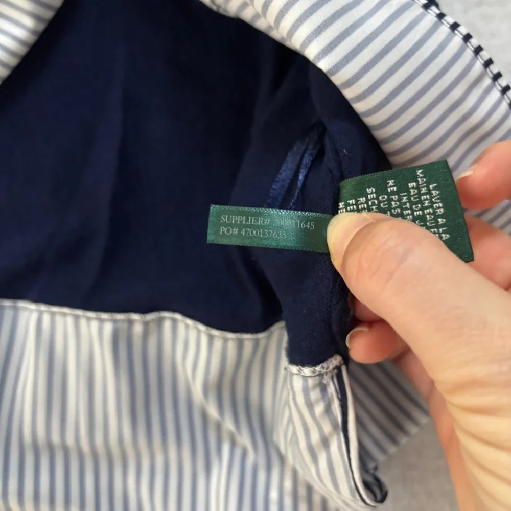 Lauren Ralph Lauren Navy Blue Striped Layered Mixed Media Sweater Top Large - Picture 4 of 7